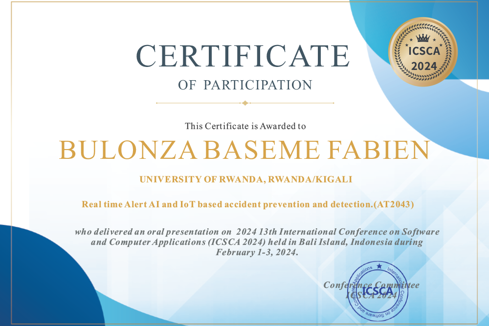 Mr. Bulonza Baseme Fabien, a Master’s student in ACEIoT has won an award after his presentation.