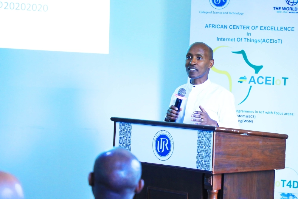 Ignace Gatare, Principal of College of Science and Technology, University of Rwanda speaks at the meeting 